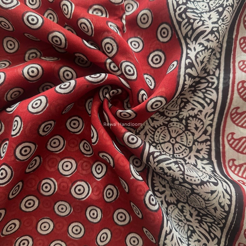 Maheshwari Red Bagh Print Small Border Saree MTBS103