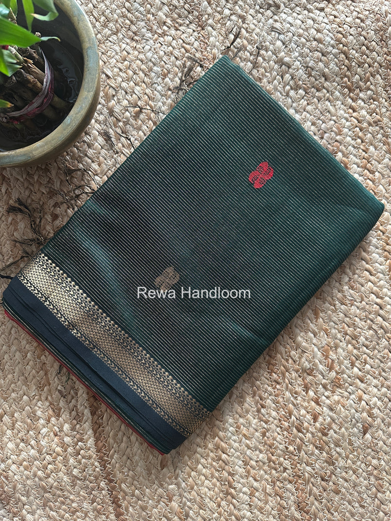 Maheshwari Bottle Green Tissue Butti Saree NFBS08