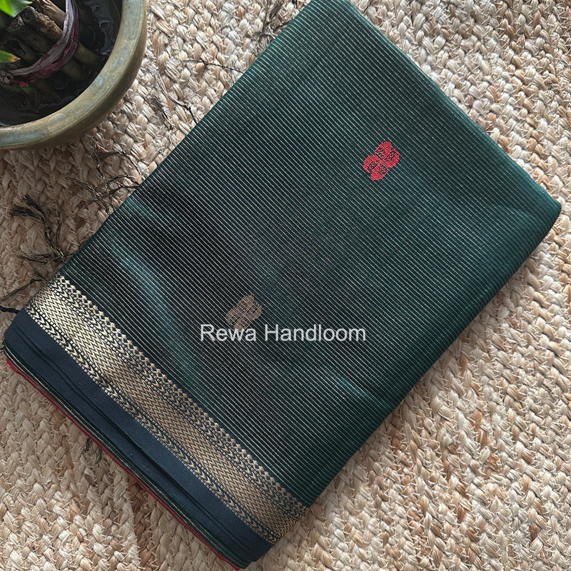Maheshwari Bottle Green Tissue Butti Saree NFBS08