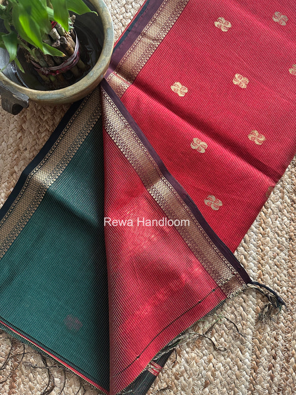Maheshwari Bottle Green Tissue Butti Saree NFBS08