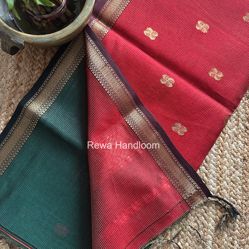 Maheshwari Bottle Green Tissue Butti Saree NFBS08