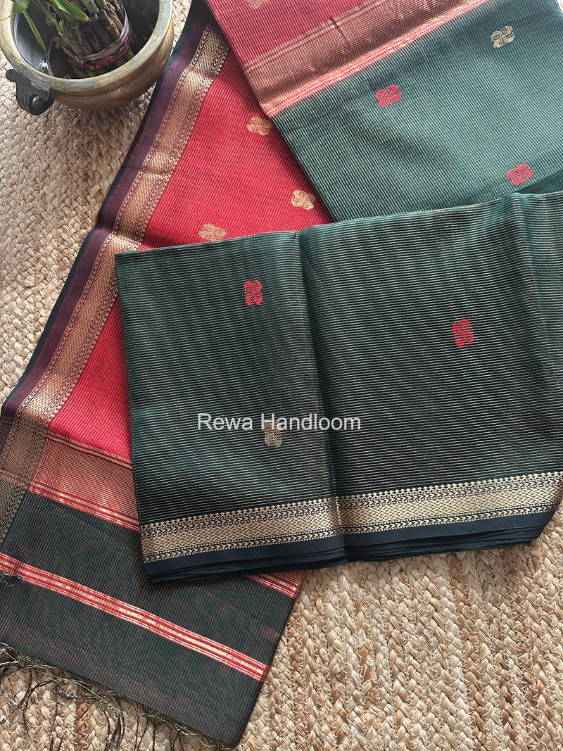 Maheshwari Bottle Green Tissue Butti Saree NFBS08