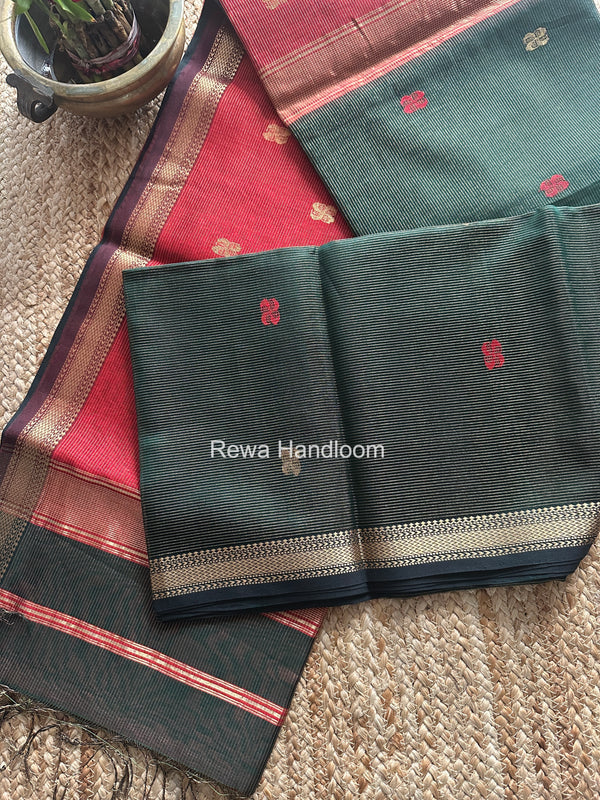 Maheshwari Bottle Green Tissue Butti Saree NFBS08