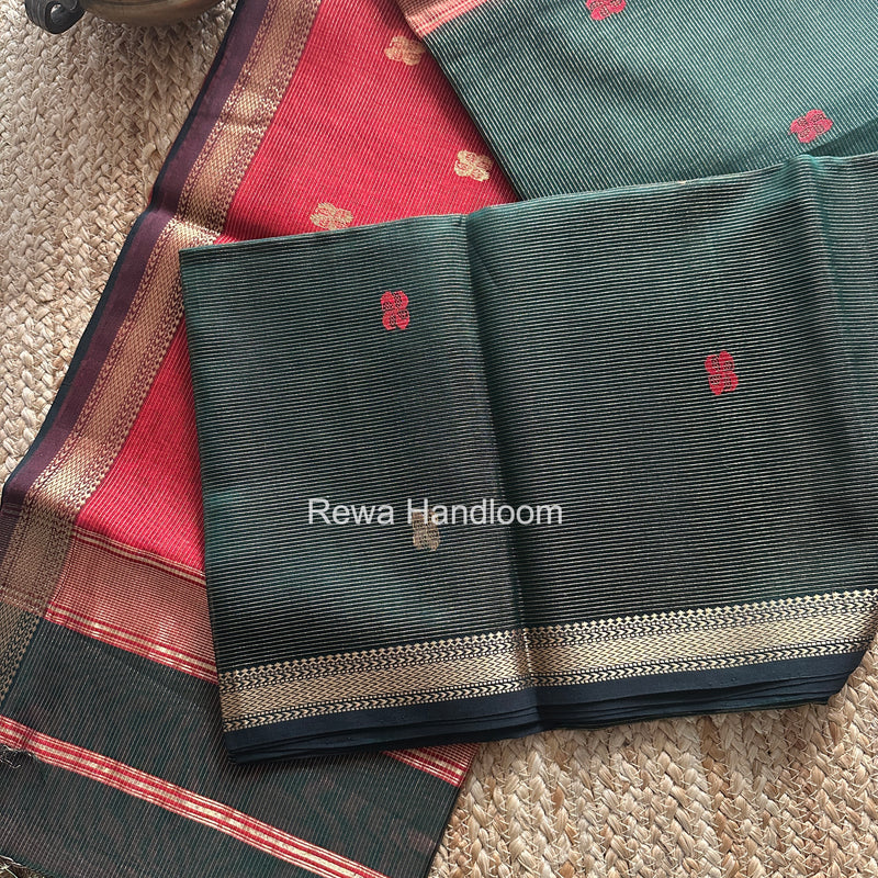 Maheshwari Bottle Green Tissue Butti Saree NFBS08