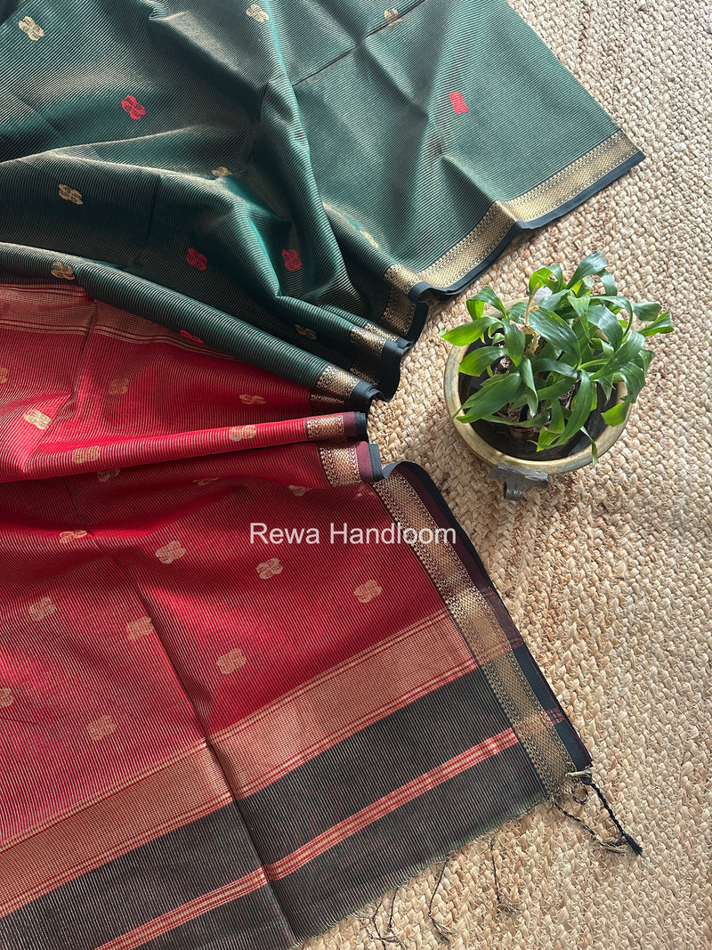 Maheshwari Bottle Green Tissue Butti Saree NFBS08