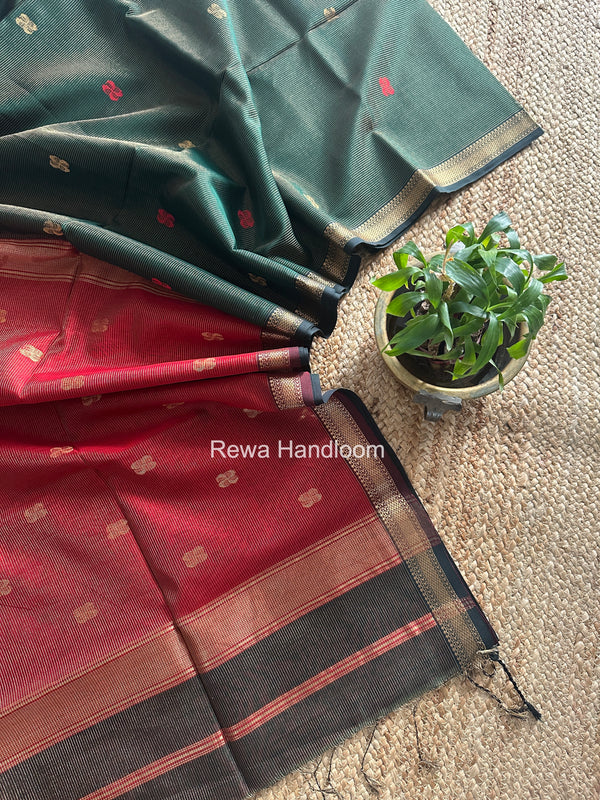 Maheshwari Bottle Green Tissue Butti Saree NFBS08