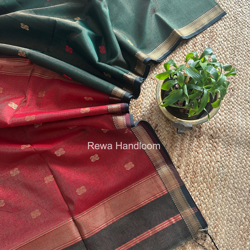 Maheshwari Bottle Green Tissue Butti Saree NFBS08