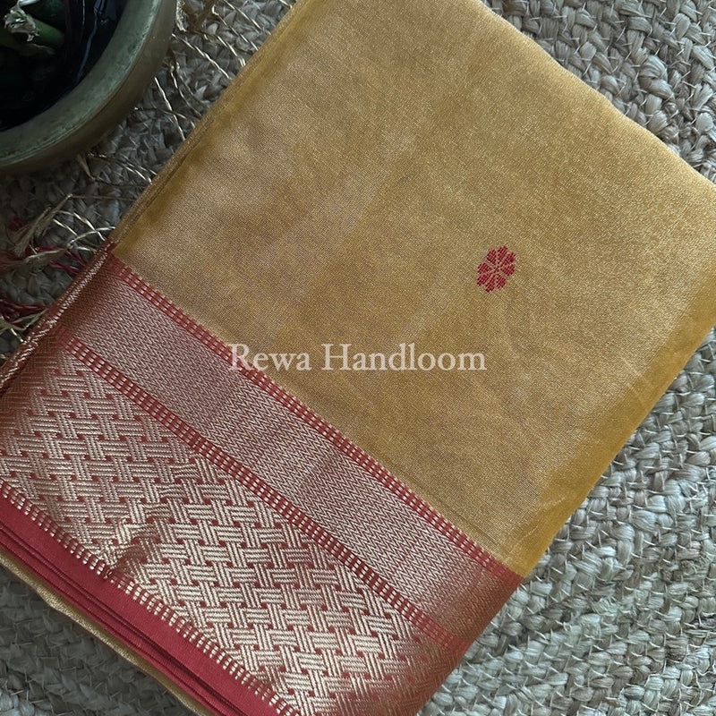 Maheshwari Yellow Tissue Butti Saree TBBS029