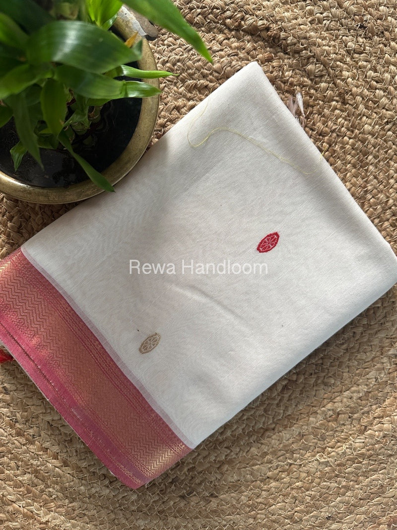 Maheshwari White Zari Butti Saree SBT0071