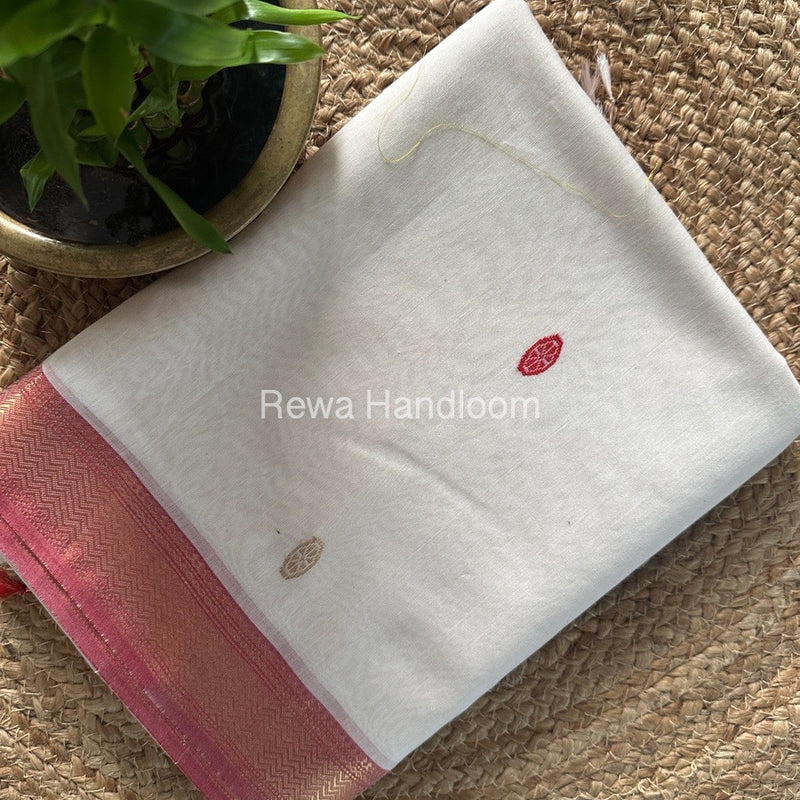 Maheshwari White Zari Butti Saree SBT0071