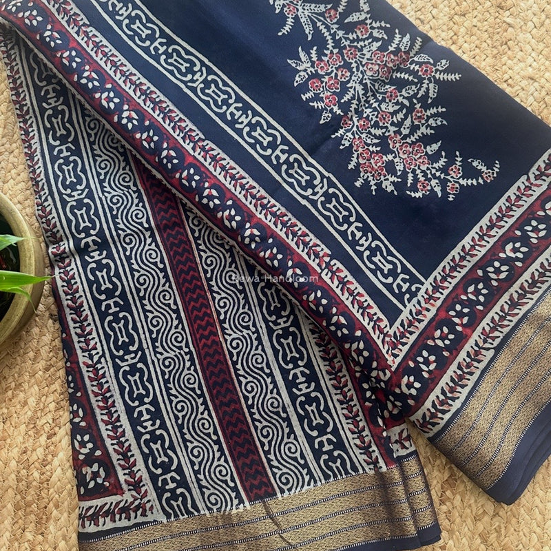 Maheshwari Bagh Print Small Border Saree 