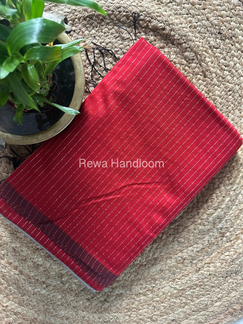 Maheshwari Red Silver Tissue Lining Saree TSLS03