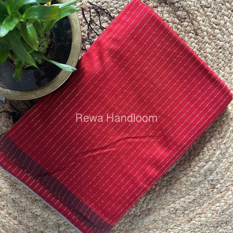 Maheshwari Red Silver Tissue Lining Saree TSLS03