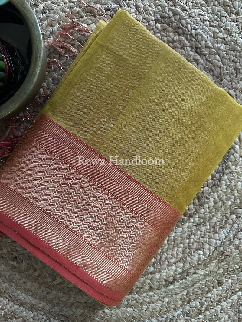 Maheshwari Golden Yellow Tissue Butti Saree TBBS030