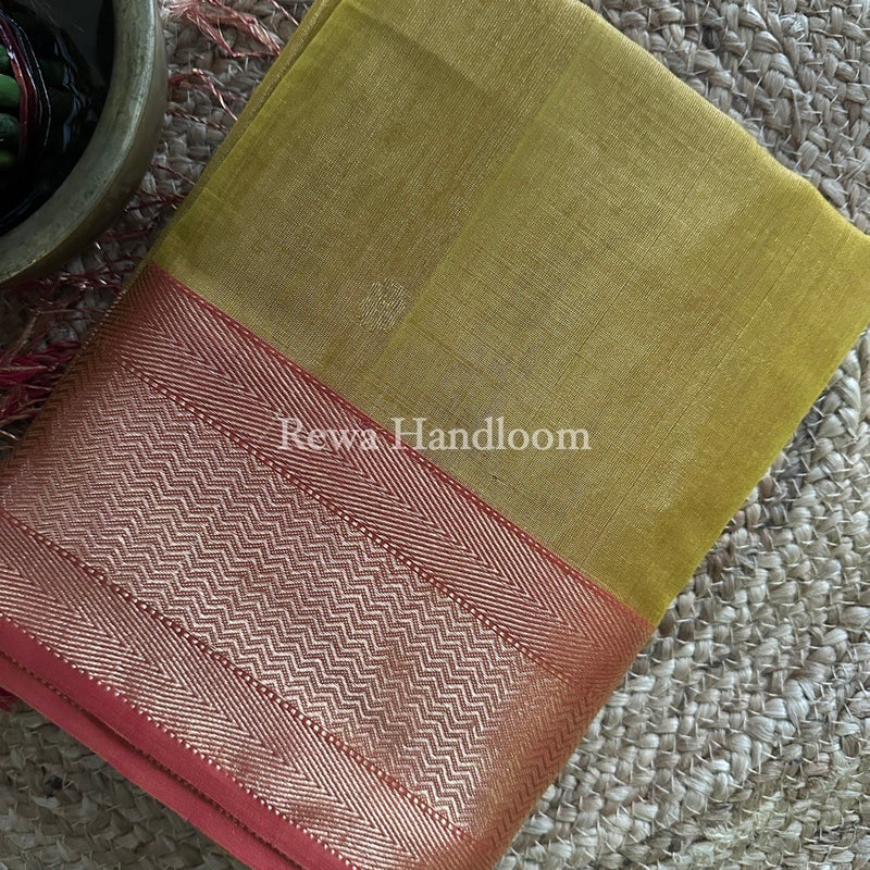 Maheshwari Golden Yellow Tissue Butti Saree TBBS030