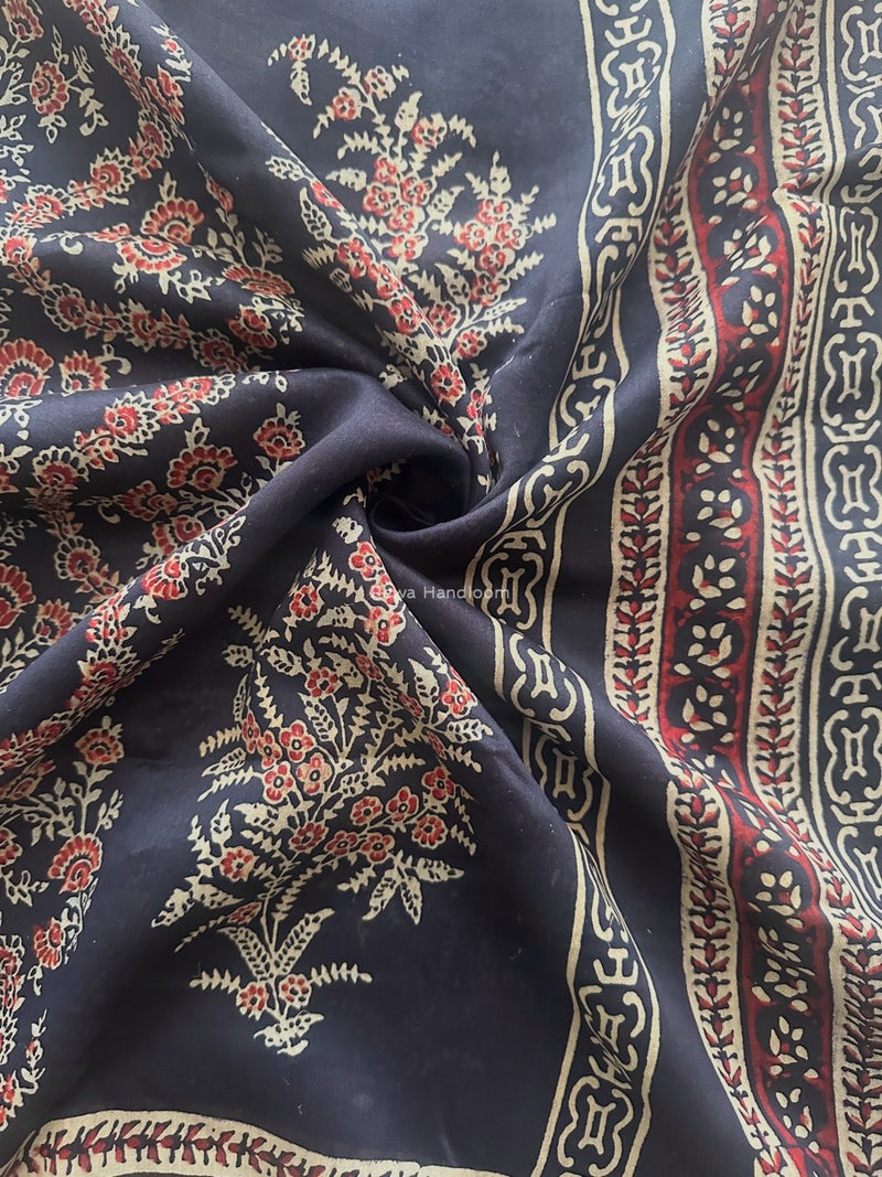 Maheshwari Navy Blue Bagh Print Small Border Saree MTBS127