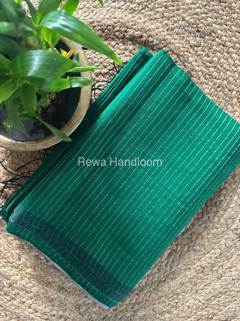 Maheshwari Green Silver Tissue Lining Saree TSLS02