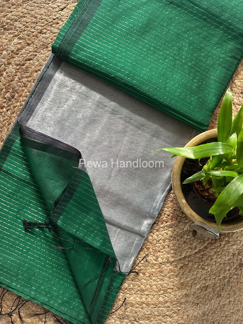 Maheshwari Green Silver Tissue Lining Saree TSLS02