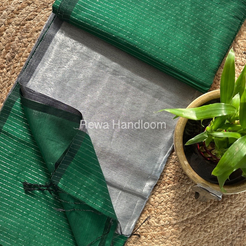 Maheshwari Green Silver Tissue Lining Saree TSLS02