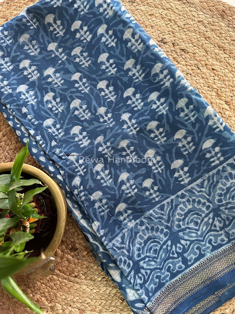 Blue Indigo Cotton Print Saree MIND01