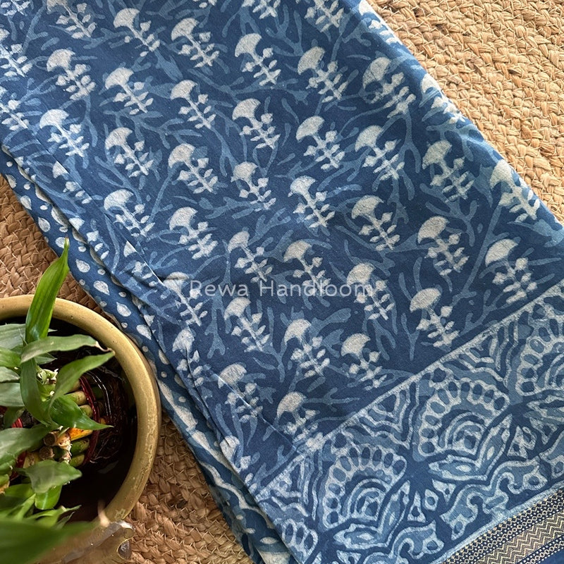 Blue Indigo Cotton Print Saree MIND01