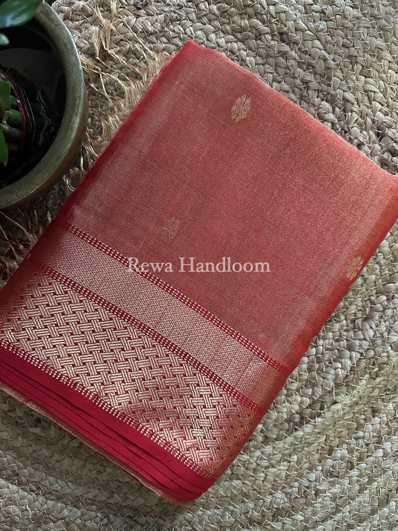 Maheshwari Red Tissue Butti Saree TBBS031
