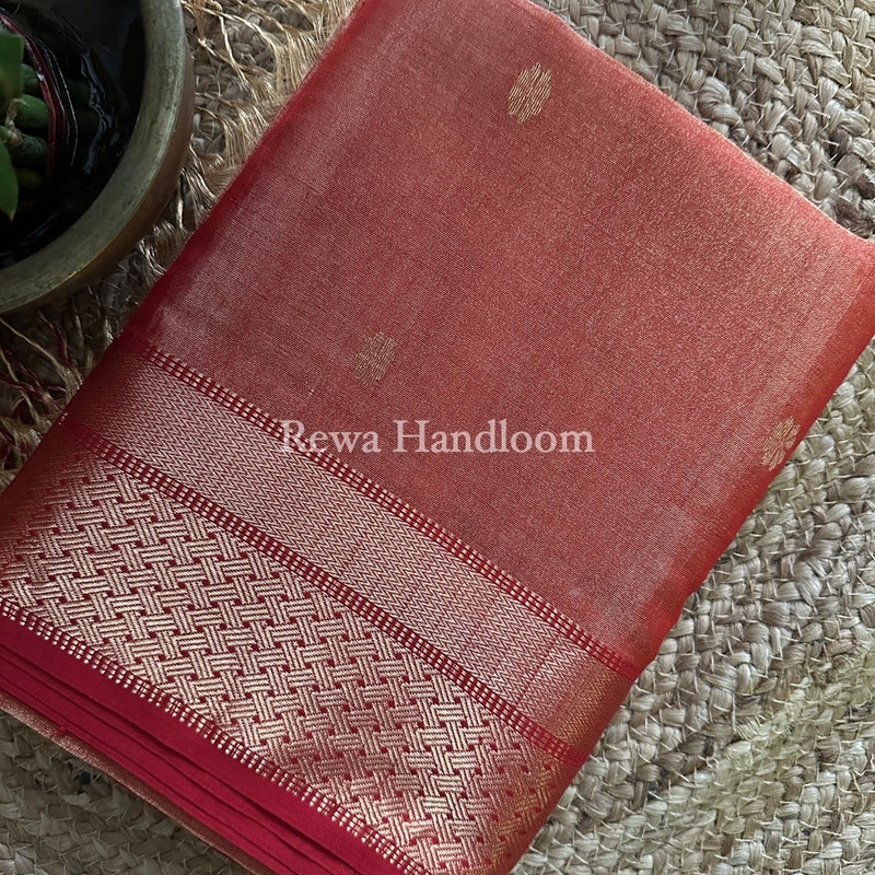 Maheshwari Red Tissue Butti Saree TBBS031