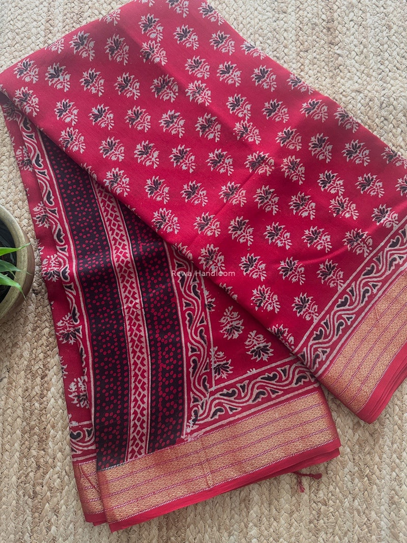 Maheshwari Bagh Print Small Border Saree 