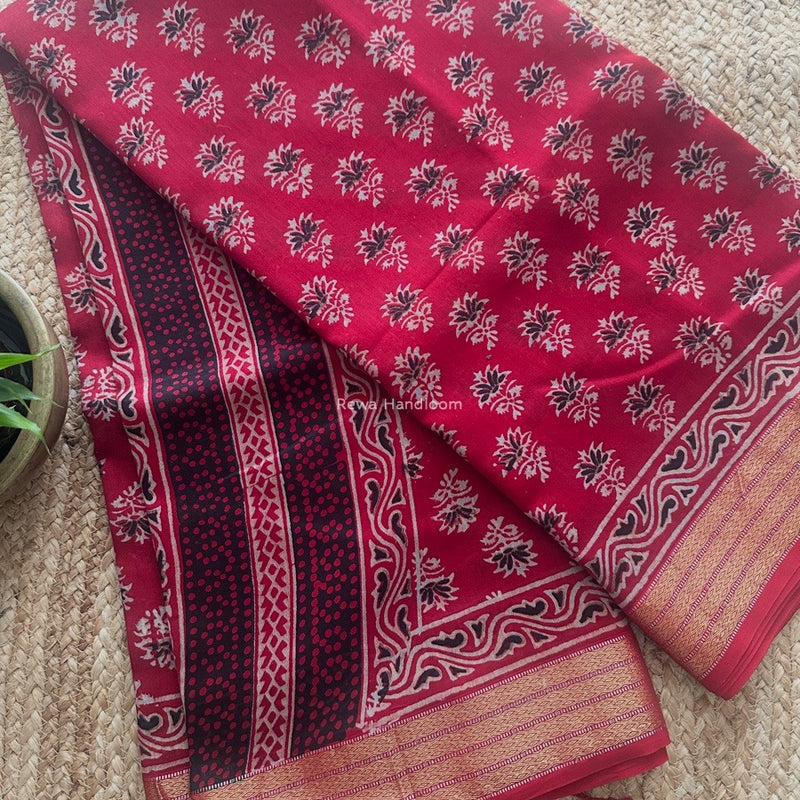 Maheshwari Bagh Print Small Border Saree 
