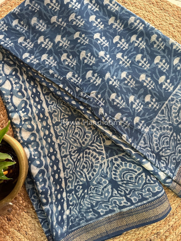  Indigo Cotton Print Saree