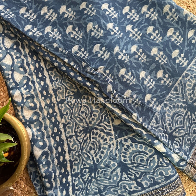  Indigo Cotton Print Saree