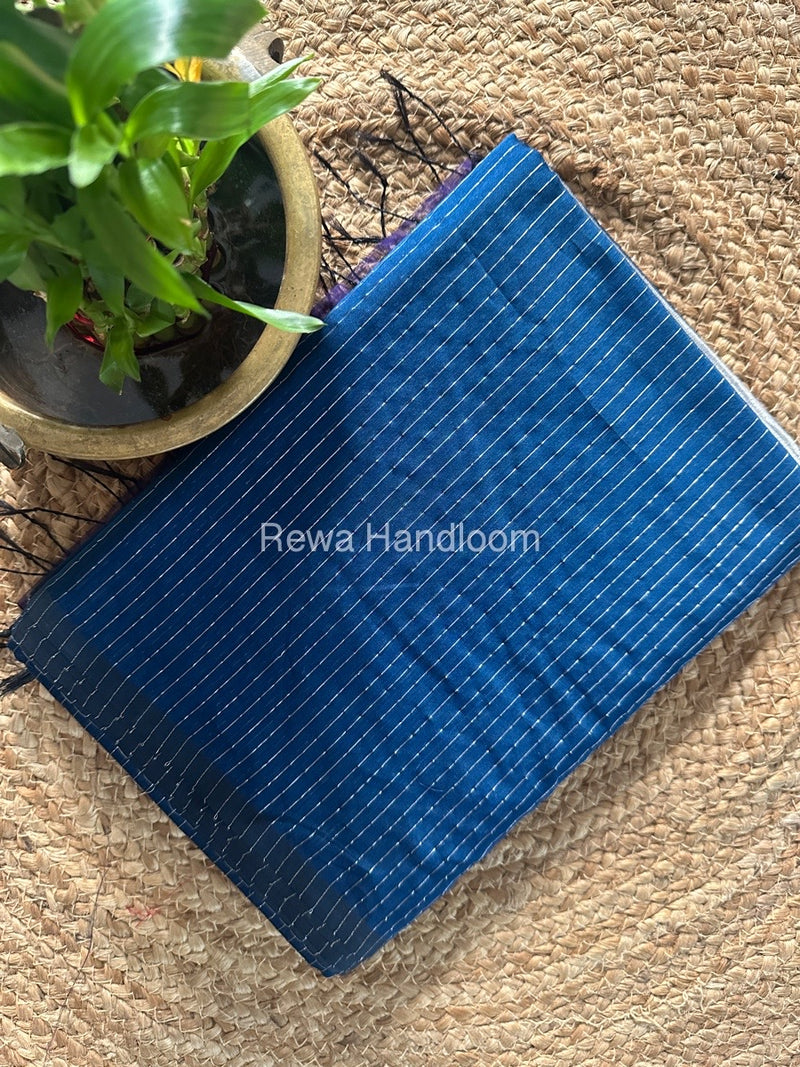 Maheshwari Blue Silver Tissue Lining Saree TSLS01