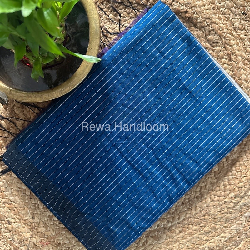 Maheshwari Blue Silver Tissue Lining Saree TSLS01