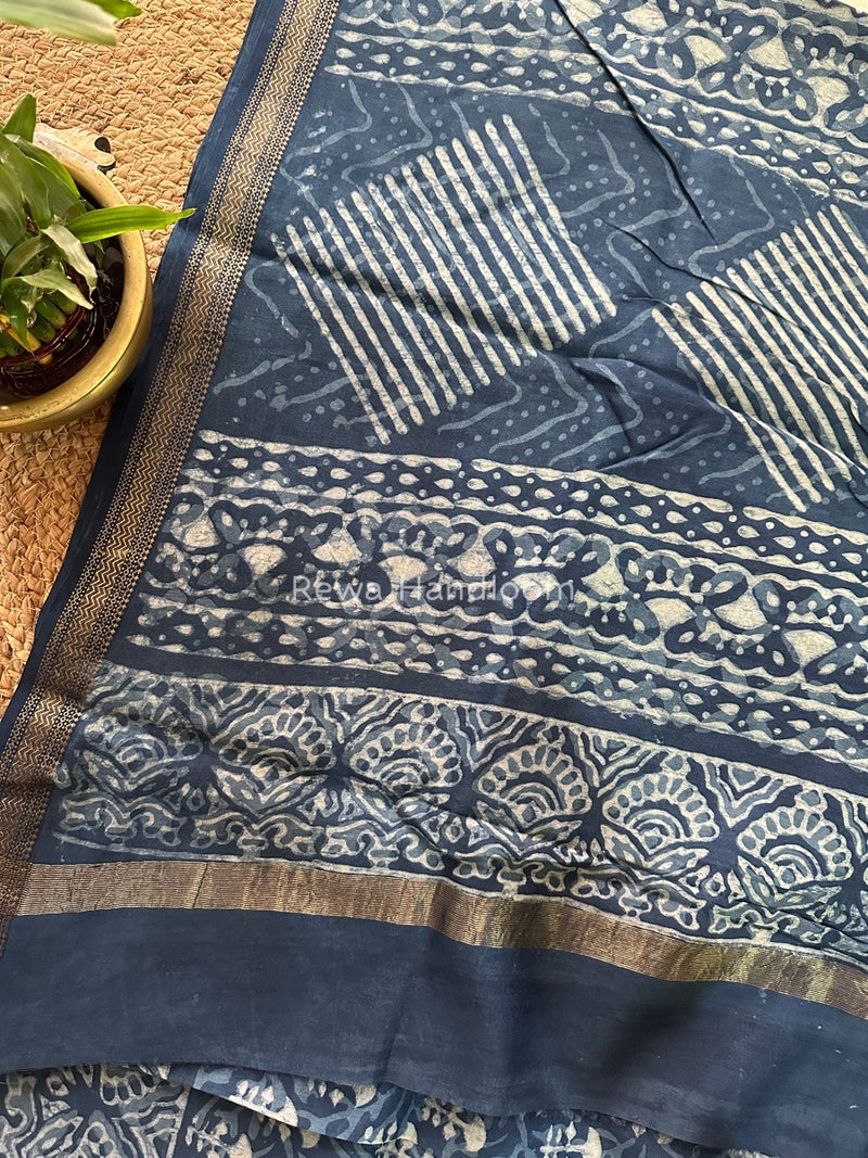 Blue Indigo Cotton Print Saree MIND01