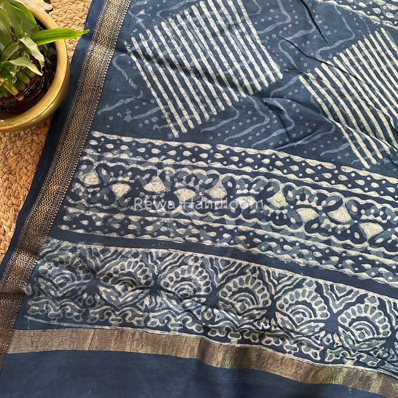 Blue Indigo Cotton Print Saree MIND01