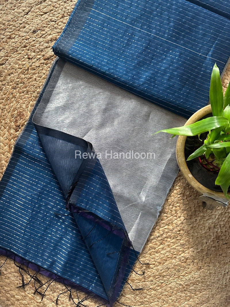Maheshwari Blue Silver Tissue Lining Saree TSLS01