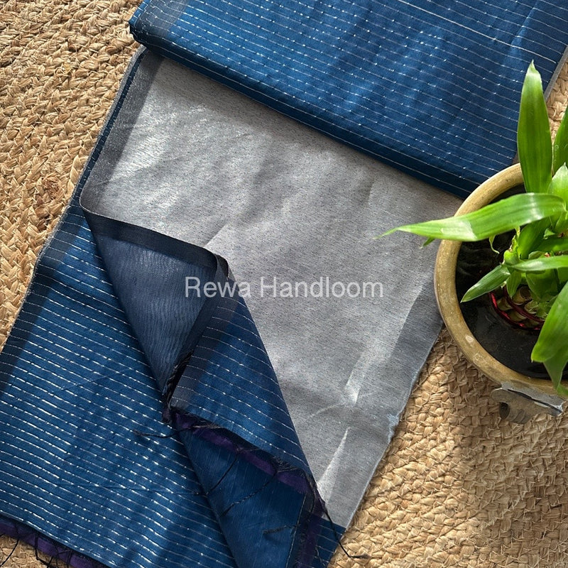 Maheshwari Blue Silver Tissue Lining Saree TSLS01