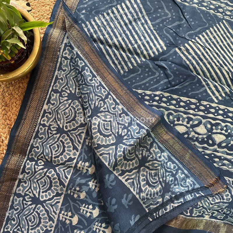 Blue Indigo Cotton Print Saree MIND01