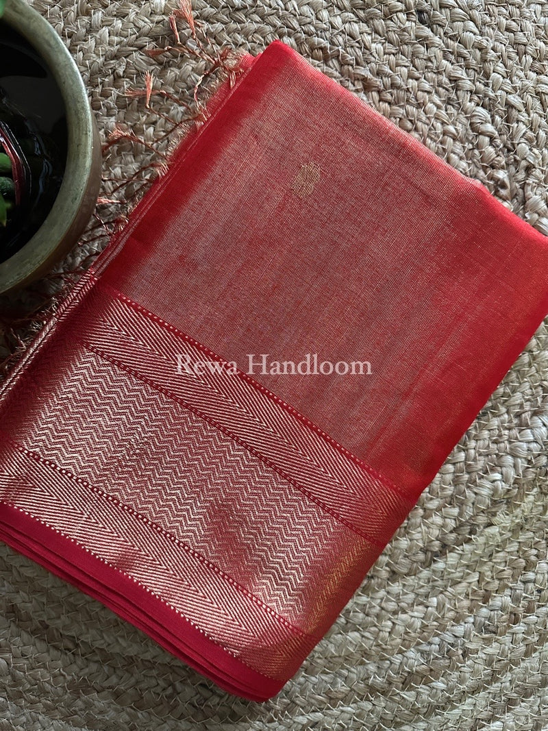 Maheshwari Red Tissue Butti Saree TBBS035