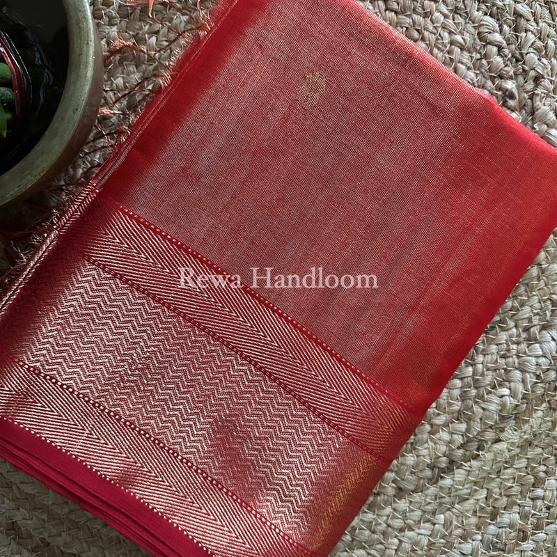 Maheshwari Red Tissue Butti Saree TBBS035