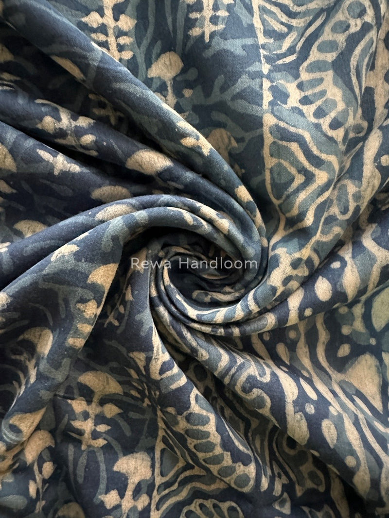 Blue Indigo Cotton Print Saree MIND01