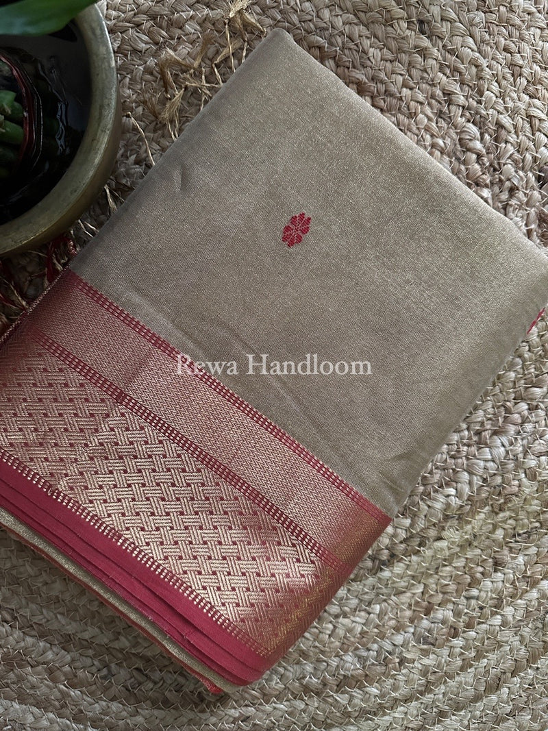 Maheshwari Beige Tissue Butti Saree TBBS032