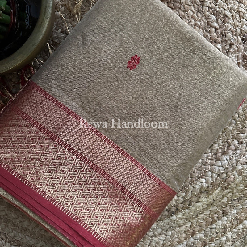 Maheshwari Beige Tissue Butti Saree TBBS032