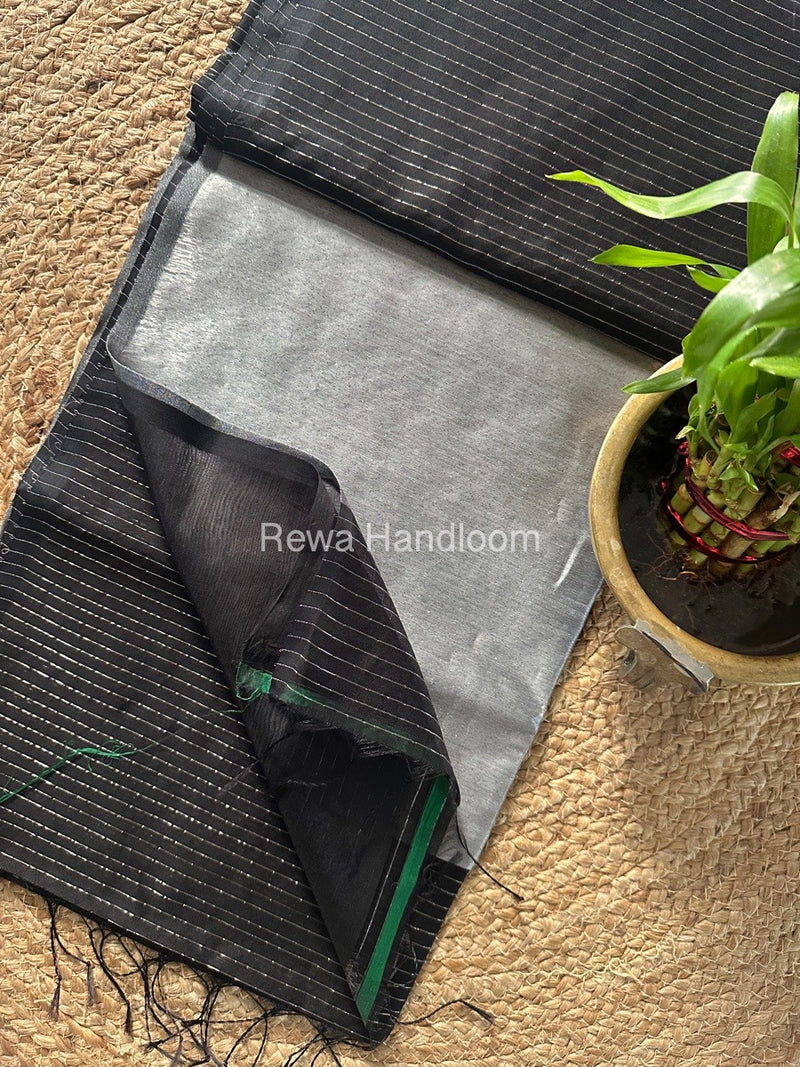 Maheshwari Black Silver Tissue Lining Saree TSLS05