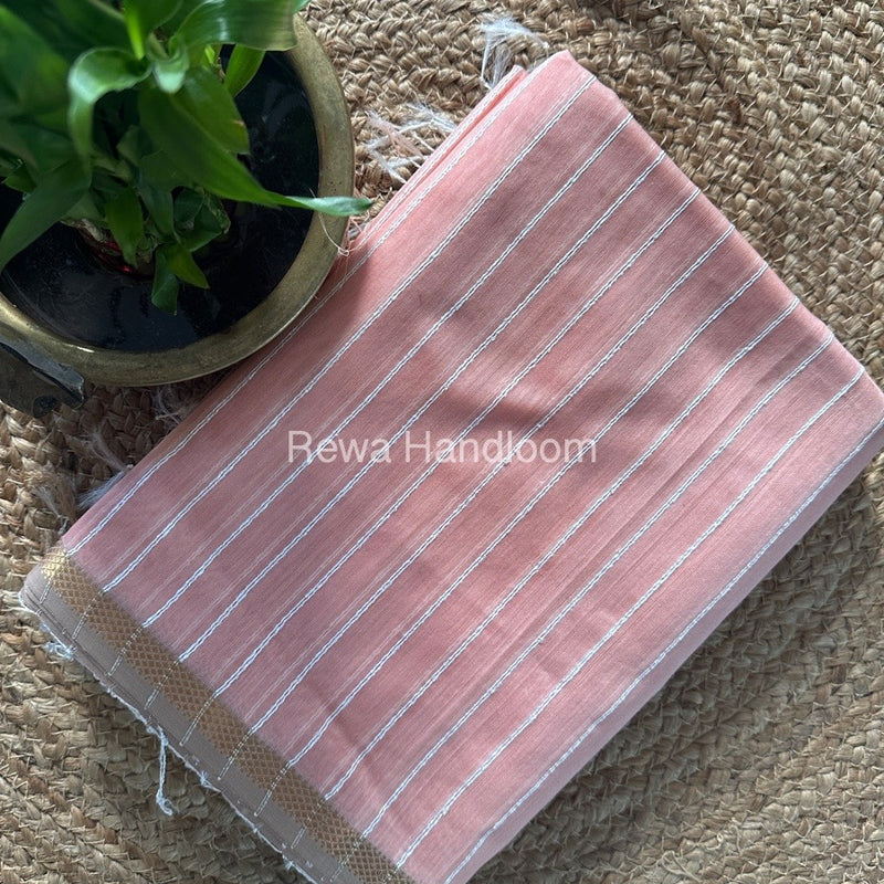 Maheshwari Peach Gichha Thread Lining Saree GTLS013