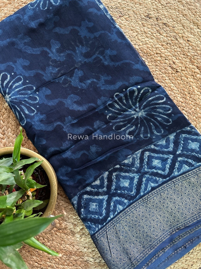 Blue Indigo Cotton Print Saree MIND02