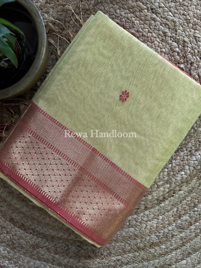 Maheshwari Lemon Yellow Tissue Butti Saree TBBS034