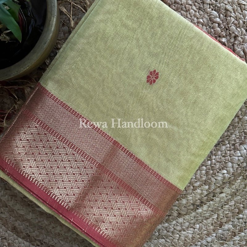 Maheshwari Lemon Yellow Tissue Butti Saree TBBS034