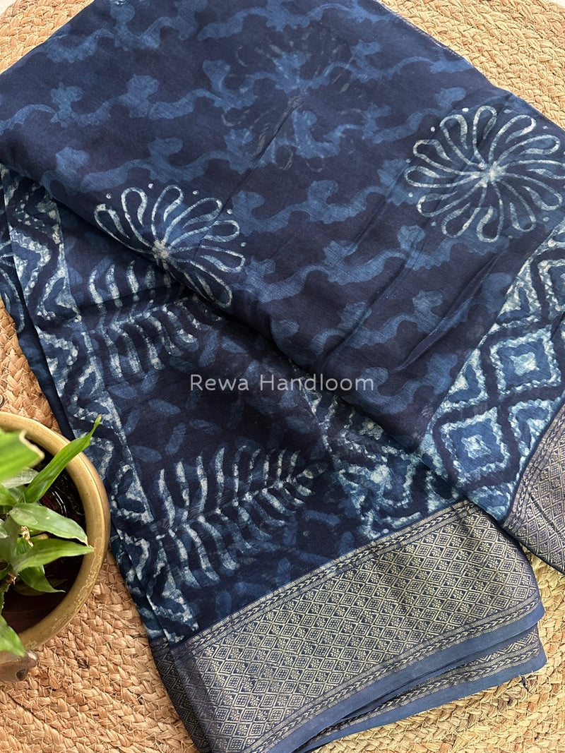  Indigo Cotton Print Saree