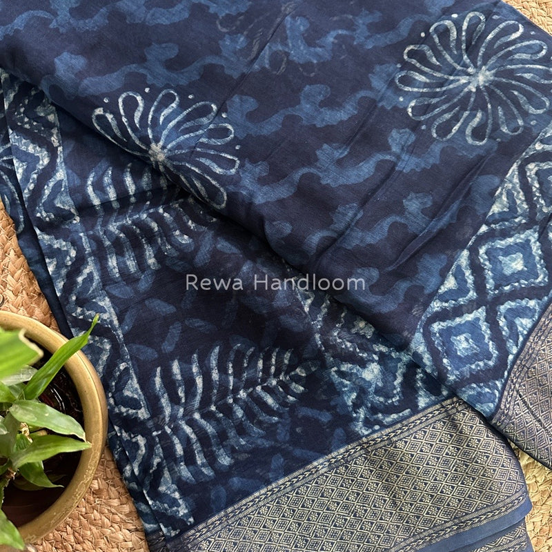  Indigo Cotton Print Saree